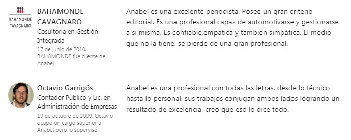 Recomendaciones de Anabel González Ocáterli como redactora profesional